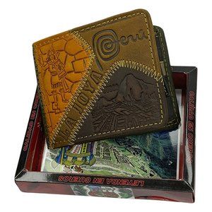 NWT CUSCO MACHU PICCHU PERU SOUVENIR MEN'S EMBOSSED BROWN LEATHER BIFOLD WALLET